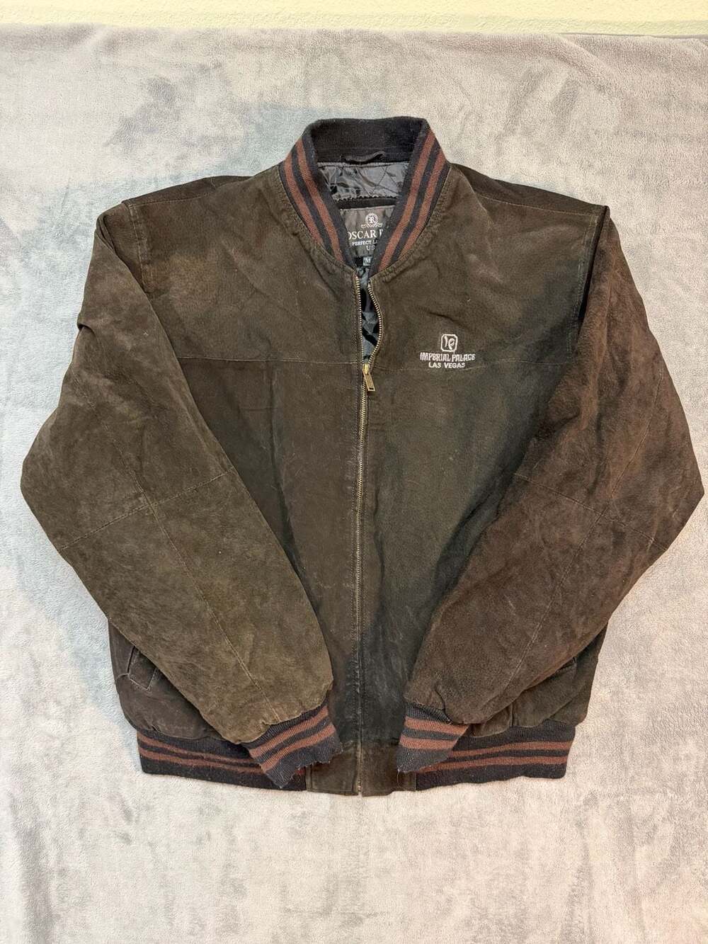 Medium Oscar Piel Imperial Palace Las Vegas Vintage Suede Leather Bomber Jacket